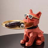 Maxbell Bulldog Figurine Storage Tray Cute Earrings Jewelry Key Holder Desktop Decor Sitting Red