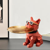 Maxbell Bulldog Figurine Storage Tray Cute Earrings Jewelry Key Holder Desktop Decor Sitting Red