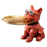 Maxbell Bulldog Figurine Storage Tray Cute Earrings Jewelry Key Holder Desktop Decor Sitting Red