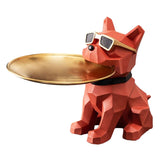 Maxbell Bulldog Figurine Storage Tray Cute Earrings Jewelry Key Holder Desktop Decor Sitting Red