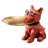 Maxbell Bulldog Figurine Storage Tray Cute Earrings Jewelry Key Holder Desktop Decor Sitting Red