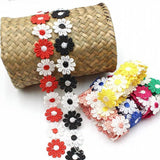 Maxbell 5Yards Daisy Flower Lace And Ribbon Trim Colorful for Sewing and Embellish White Green
