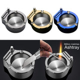 Maxbell Stainless Steel Ashtray Metal Ashtray with 10000 Times Match Lighter Black