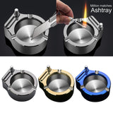 Maxbell Stainless Steel Ashtray Metal Ashtray with 10000 Times Match Lighter Black