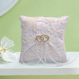 Maxbell Rings Pillow Bowknot Ribbon Romantic Rings Pillow Holder for Wedding Party 10x10cm