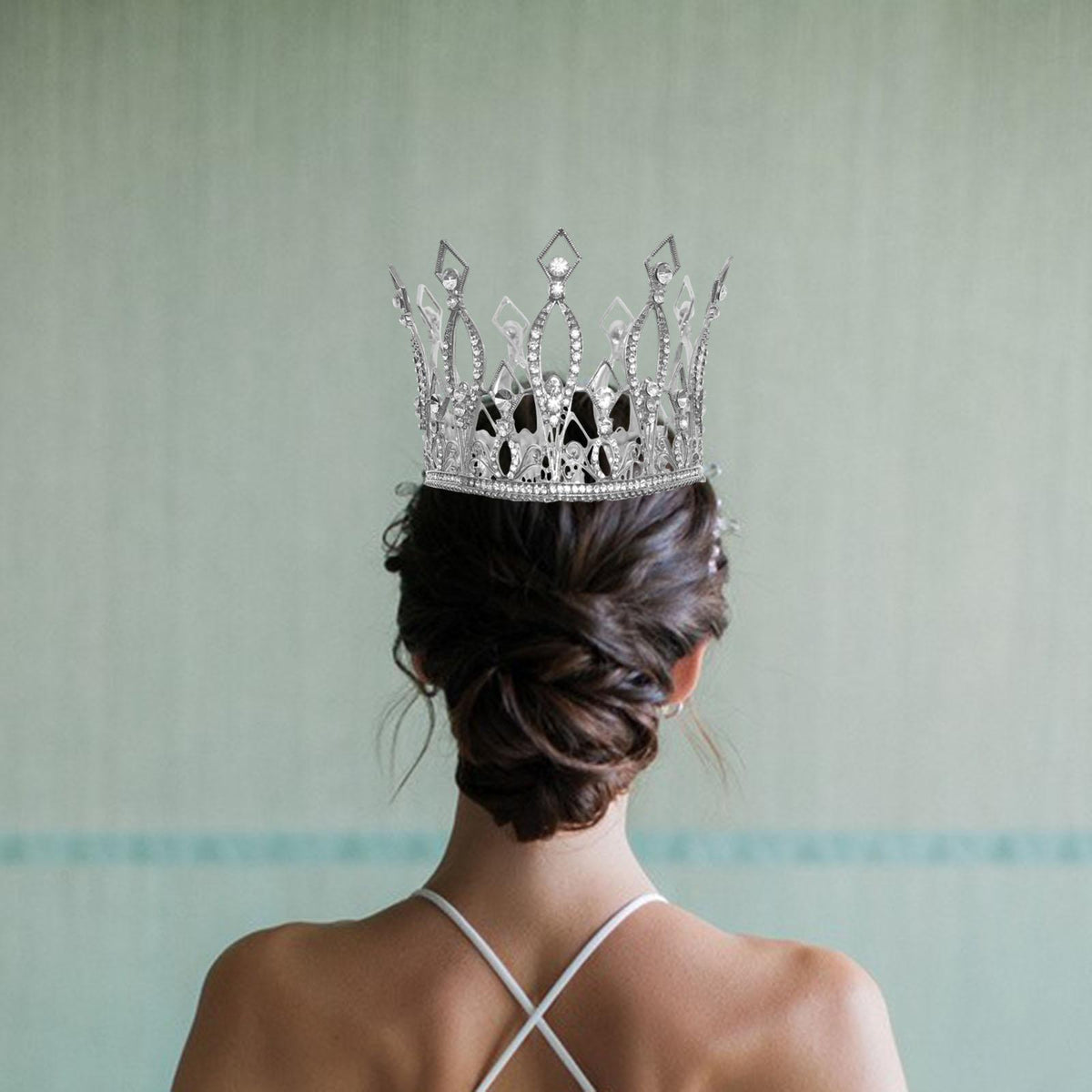 Maxbell Full Round Crystal Queen Crowns Headband for Party Bridesmaids Costume Silver