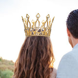 Maxbell Full Round Crystal Queen Crowns Headband for Party Bridesmaids Costume Gold