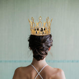 Maxbell Full Round Crystal Queen Crowns Headband for Party Bridesmaids Costume Gold