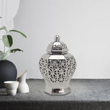 Maxbell Ceramic Ginger Jar Flower Vase with Lid Flower Plants Holder for Decor Silver S
