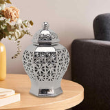 Maxbell Ceramic Ginger Jar Flower Vase with Lid Flower Plants Holder for Decor Silver S