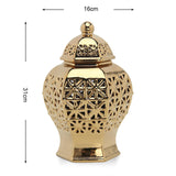 Maxbell Ceramic Ginger Jar Flower Vase with Lid Flower Plants Holder for Decor Golden L