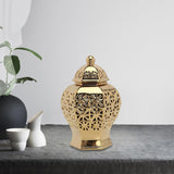 Maxbell Ceramic Ginger Jar Flower Vase with Lid Flower Plants Holder for Decor Golden S