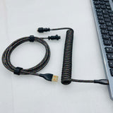 Maxbell 1.8M USB to Type C Coiled Cable Black DIY Extendable for Mechanical Keyboard