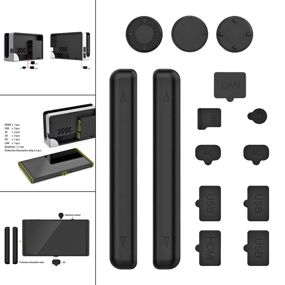 Maxbell 14 in 1 NS Dust Plug Cover Silicone Dust Cover for Switch Protector Plug Set