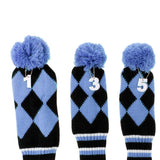 Maxbell Set of 3 Golf Pom Pom Headcover Driver Fairway Woods Head Covers Amparo Blue