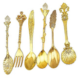 Maxbell Vintage Royal Style Carved Spoons Fork for Kitchen Dining Bar  Gold