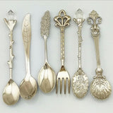 Maxbell Vintage Royal Style Carved Spoons Fork for Kitchen Dining Bar  Silver