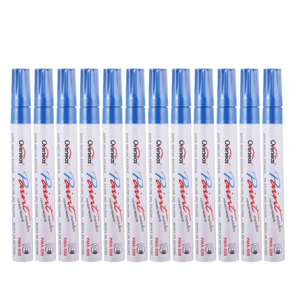 Maxbell 12pcs/pack Universal Rubber Waterproof Paint Marker Pen Blue