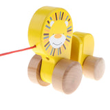 Maxbell Wooden Pull Toy Push and Pull Lion Pull Along Walking Toy for Baby Toddler