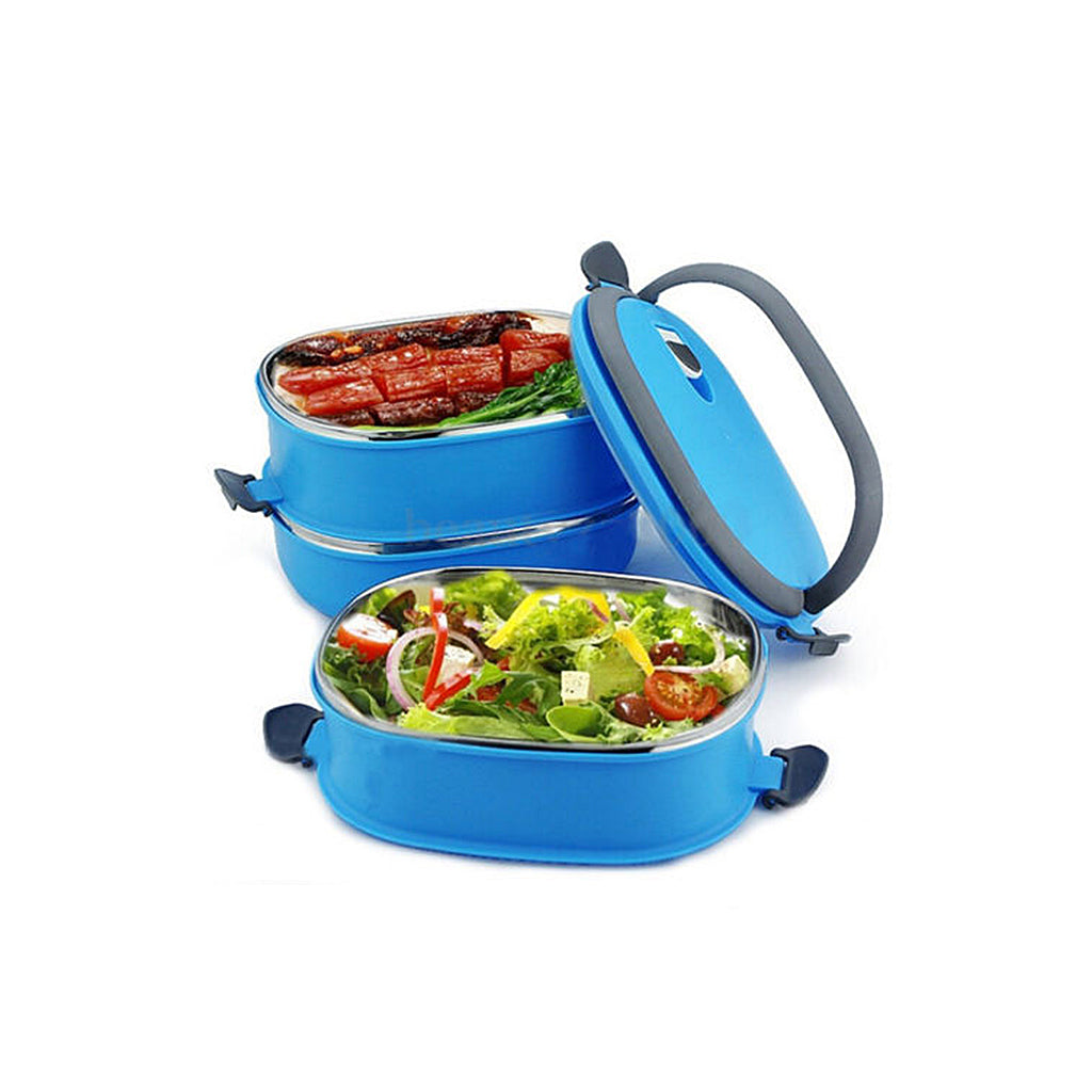 Maxbell Square 3 Layers Design Stainless Steel Thermal Insulated Lunch Box Blue