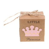 Maxbell 50pcs Kraft Little Princess Crown Candy Box Girl Baby Shower Favor Pink