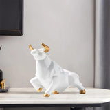 Maxbell Bull Sculpture Ox Ornament Figurine Statue Office Tabletop White L Look Up