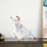 Maxbell Bull Sculpture Ox Ornament Figurine Statue Office Tabletop White L Look Up