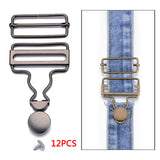 Maxbell 12Set Metal Fasteners Clip Brace Buckles Suspenders Buckles with Slider 40mm