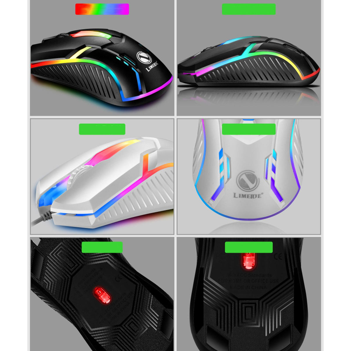 Maxbell E-Sports USB Luminous Wired Gaming Mouse 2400 DPI PC Gamer Mice White