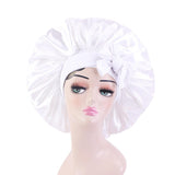 Maxbell Women Satin Silk Bonnet Night Sleeping Caps Hat For Long Curly White