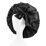 Maxbell Women Satin Silk Bonnet Night Sleeping Caps Hat For Long Curly Black