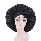 Maxbell Women Satin Silk Bonnet Night Sleeping Caps Hat For Long Curly Black