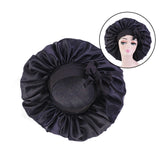 Maxbell Women Satin Silk Bonnet Night Sleeping Caps Hat For Long Curly Black