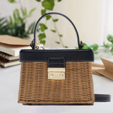 Maxbell Rattan Handbag Tropical Boho Hand Bag Phone Holder Messenger Purse  Black