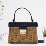 Maxbell Rattan Handbag Tropical Boho Hand Bag Phone Holder Messenger Purse  Black