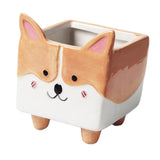 Maxbell Cartoon Ceramic Animal Flowerpot Succulent Pot Vase Planter Indoor Outdoor Corgi