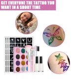 Maxbell Glitter Tattoo Kit with 12 Glitter Colors 72 Pcs Stencils for Girl Teenagers