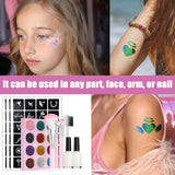 Maxbell Glitter Tattoo Kit with 12 Glitter Colors 72 Pcs Stencils for Girl Teenagers