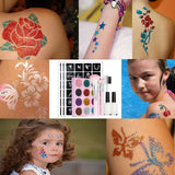 Maxbell Glitter Tattoo Kit with 12 Glitter Colors 72 Pcs Stencils for Girl Teenagers