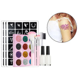 Maxbell Glitter Tattoo Kit with 12 Glitter Colors 72 Pcs Stencils for Girl Teenagers