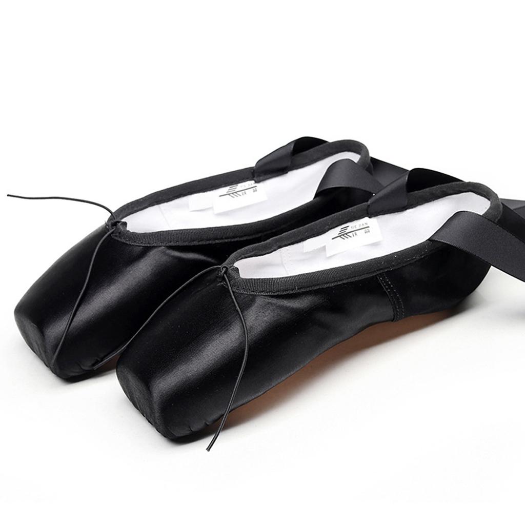Maxbell Ballet Shoes Professional Dance Shoes Adult Pointe Slippers Lace Up 34-43 Black 40
