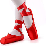 Maxbell Ballet Shoes Professional Dance Shoes Adult Pointe Slippers Lace Up 34-43 Red 43