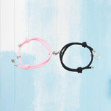 Maxbell Lovers Matching Bracelet Braided Magnetic Distance Bracelet Black Pink