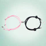 Maxbell Lovers Matching Bracelet Braided Magnetic Distance Bracelet Black Pink