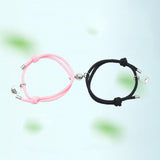 Maxbell Lovers Matching Bracelet Braided Magnetic Distance Bracelet Black Pink