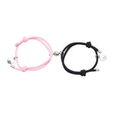 Maxbell Lovers Matching Bracelet Braided Magnetic Distance Bracelet Black Pink