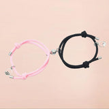 Maxbell Lovers Matching Bracelet Braided Magnetic Distance Bracelet Black Pink