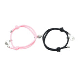 Maxbell Lovers Matching Bracelet Braided Magnetic Distance Bracelet Black Pink