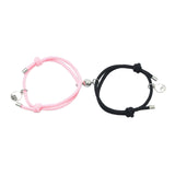 Maxbell Lovers Matching Bracelet Braided Magnetic Distance Bracelet Black Pink