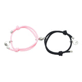 Maxbell Lovers Matching Bracelet Braided Magnetic Distance Bracelet Black Pink